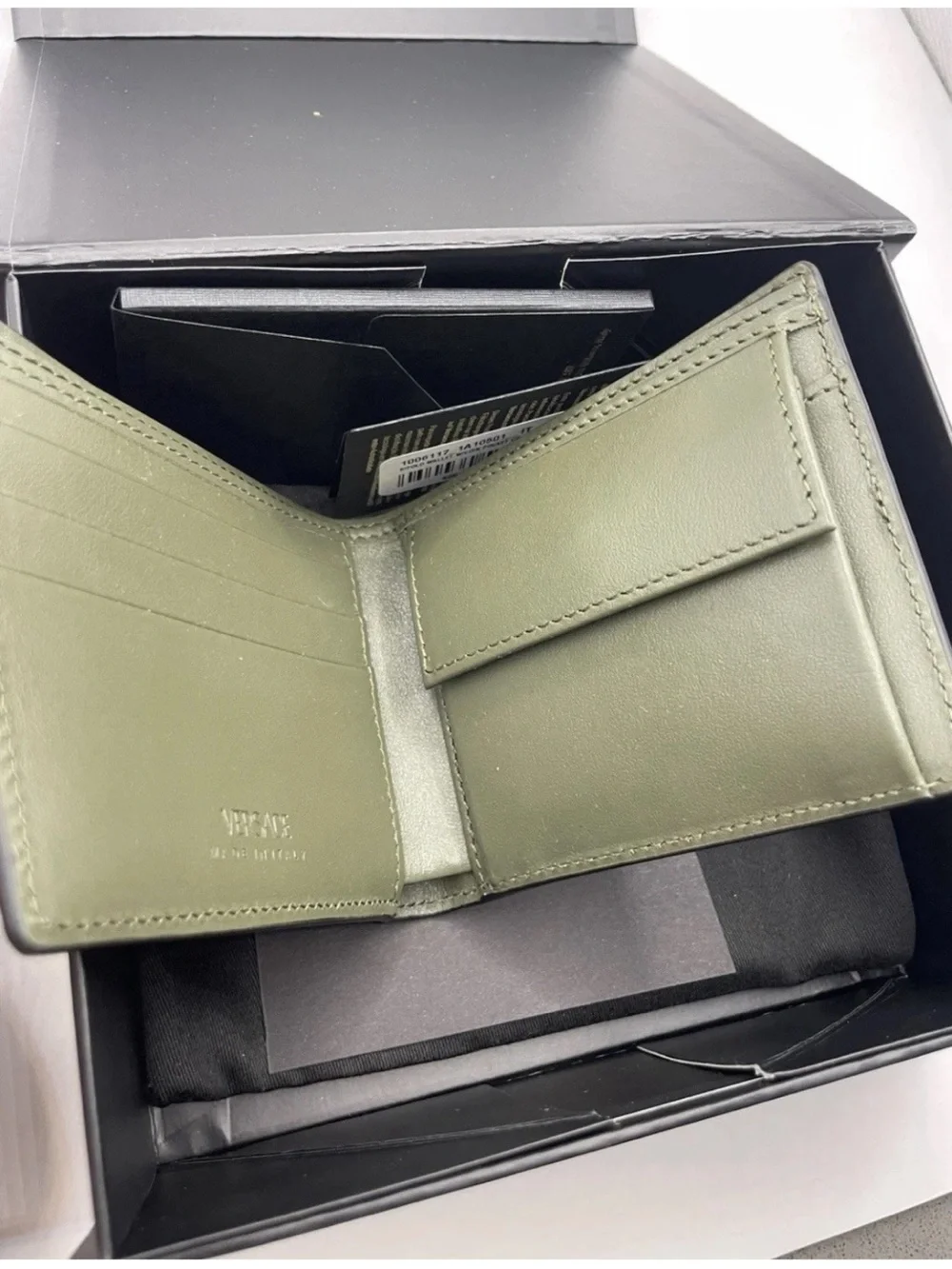 Versace Olive Green Croc-Embossed Leather Money Clip with Gold Medallion